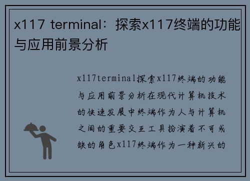 x117 terminal：探索x117终端的功能与应用前景分析